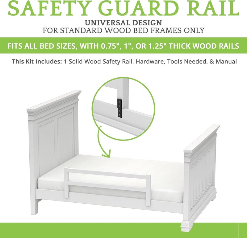 CC KITS Safety Guard Rail for Baby, Kids, and Children - Solid Wood Safety Bed Rail for Toddlers - Easy Installation - Premium Protection for Bunk, Twin, Full, Queen and King Size Beds - (White) - Image 2